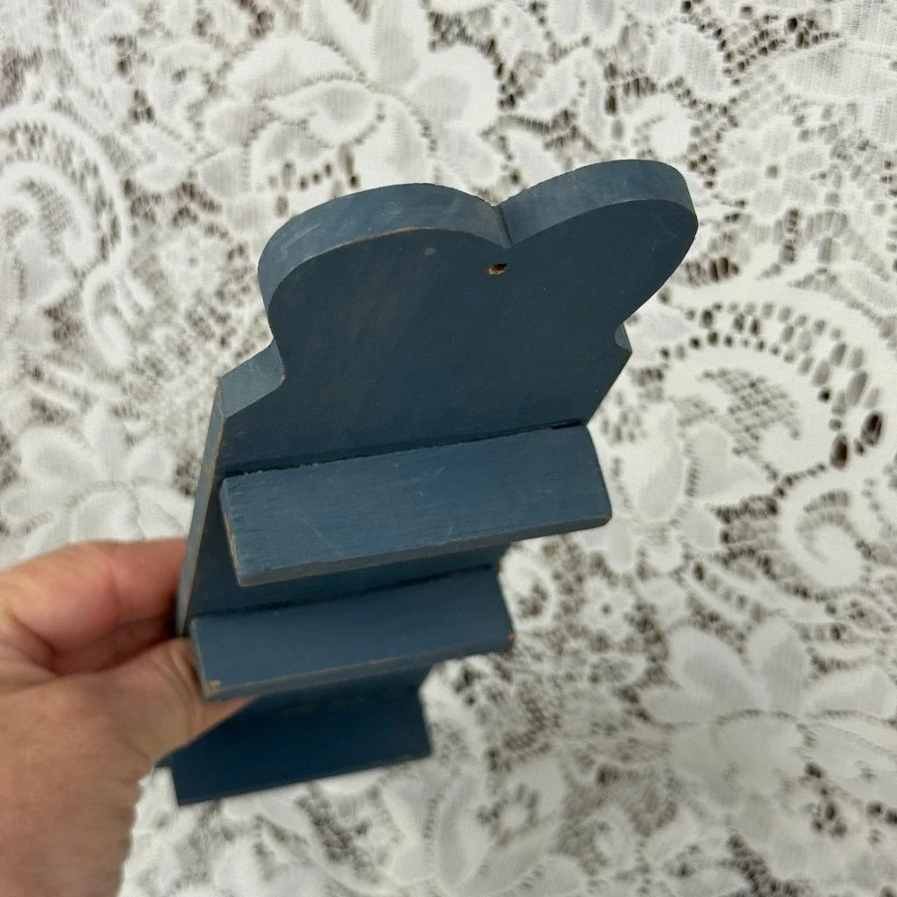 Primitive Blue Wooden Heart Wall Shelf 3-Tier Miniature Display Farmhouse Decor